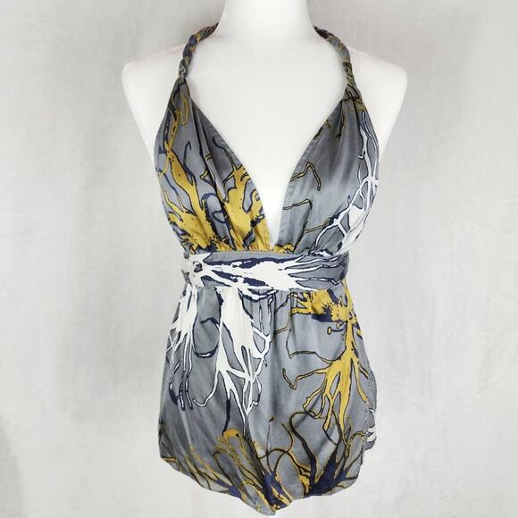 Rock & Republic Collection Halter Top Women 4 Silk Grey & Chartreuse Yellow - Picture 1 of 10